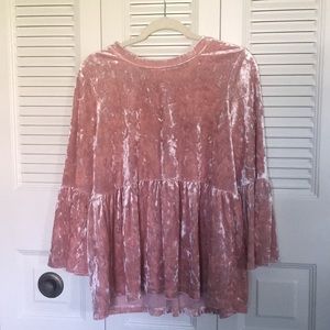 Pink crushed velvet long sleeve top